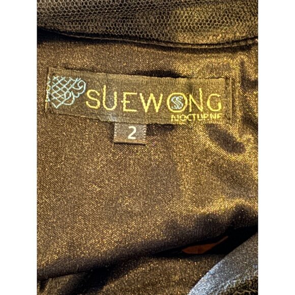 Sue Wong Dress Women 2 Black Lace Beaded‎ Illusion Knee Length Mini Sheath Party - Picture 13 of 14